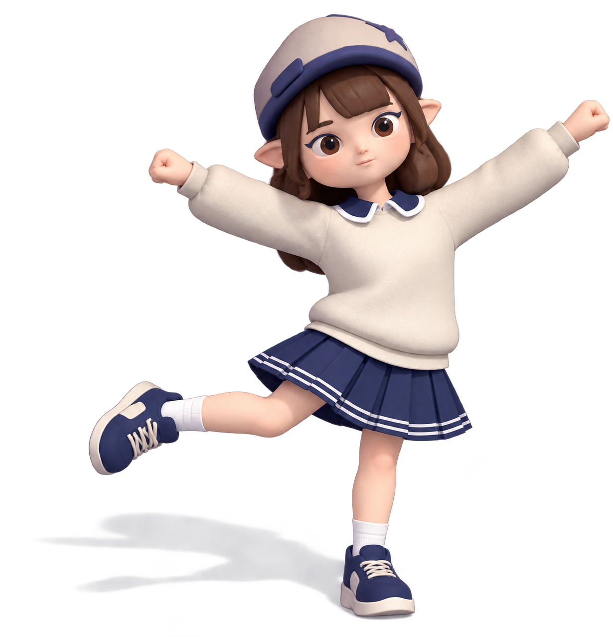 Cheerleader posing with both arms raised
